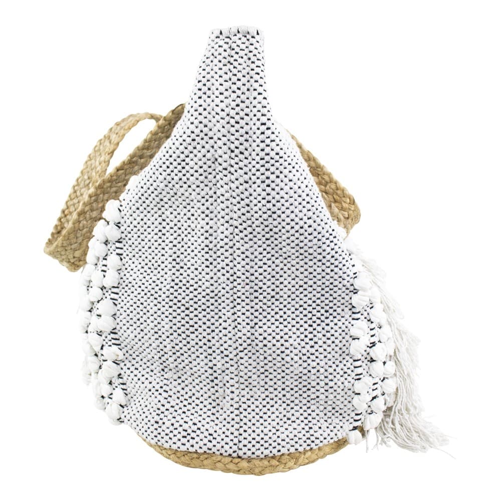 WOVEN JUTE AND COTTON BAG WITH FRINGE