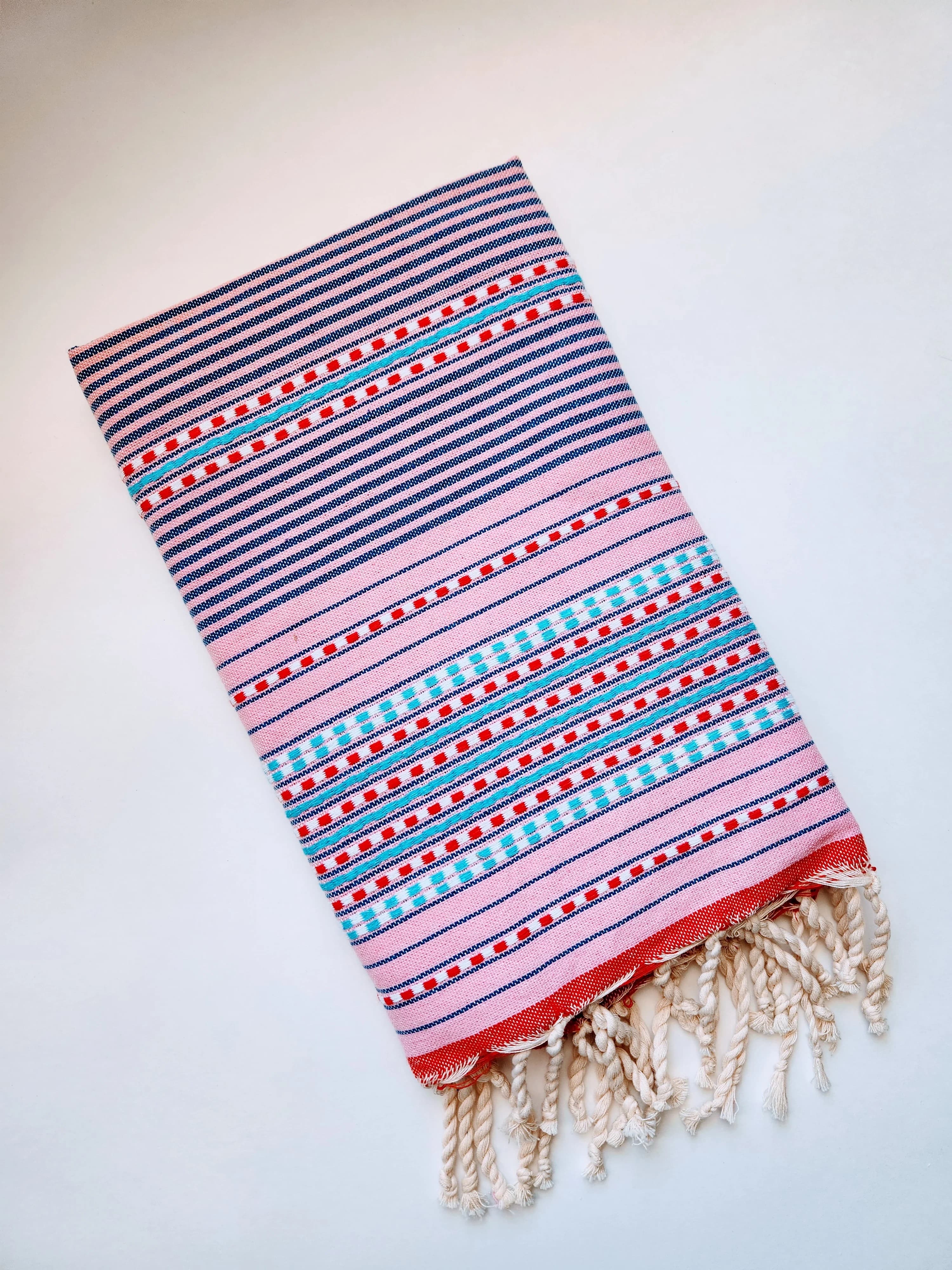 SOFIYA PINK COLOR STRIPES AND DOT  TURKISH TOWELS