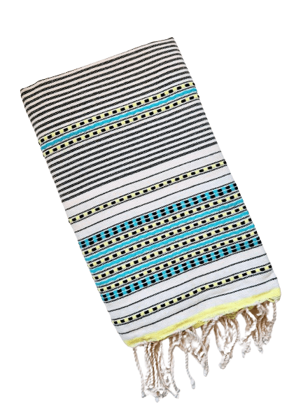 SOFIYA WHITE AND AQUA COLOR STRIPES AND DOT  TURKISH TOWELS