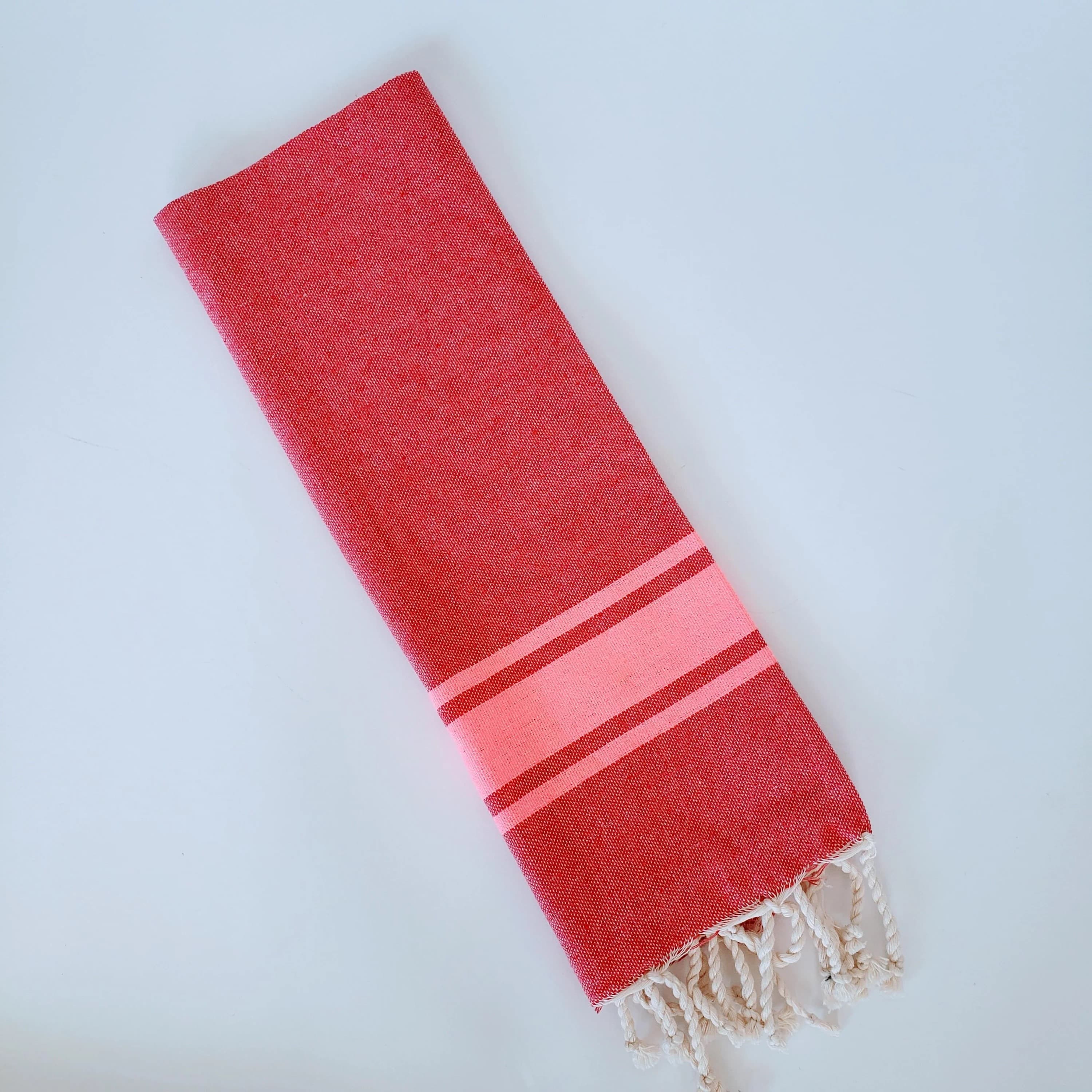 ISHA SALMON STRIPES TURKISH TEA AND BATH TOWELS SET OF 5