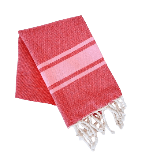ISHA SALMON STRIPES TURKISH TEA AND BATH TOWELS SET OF 5