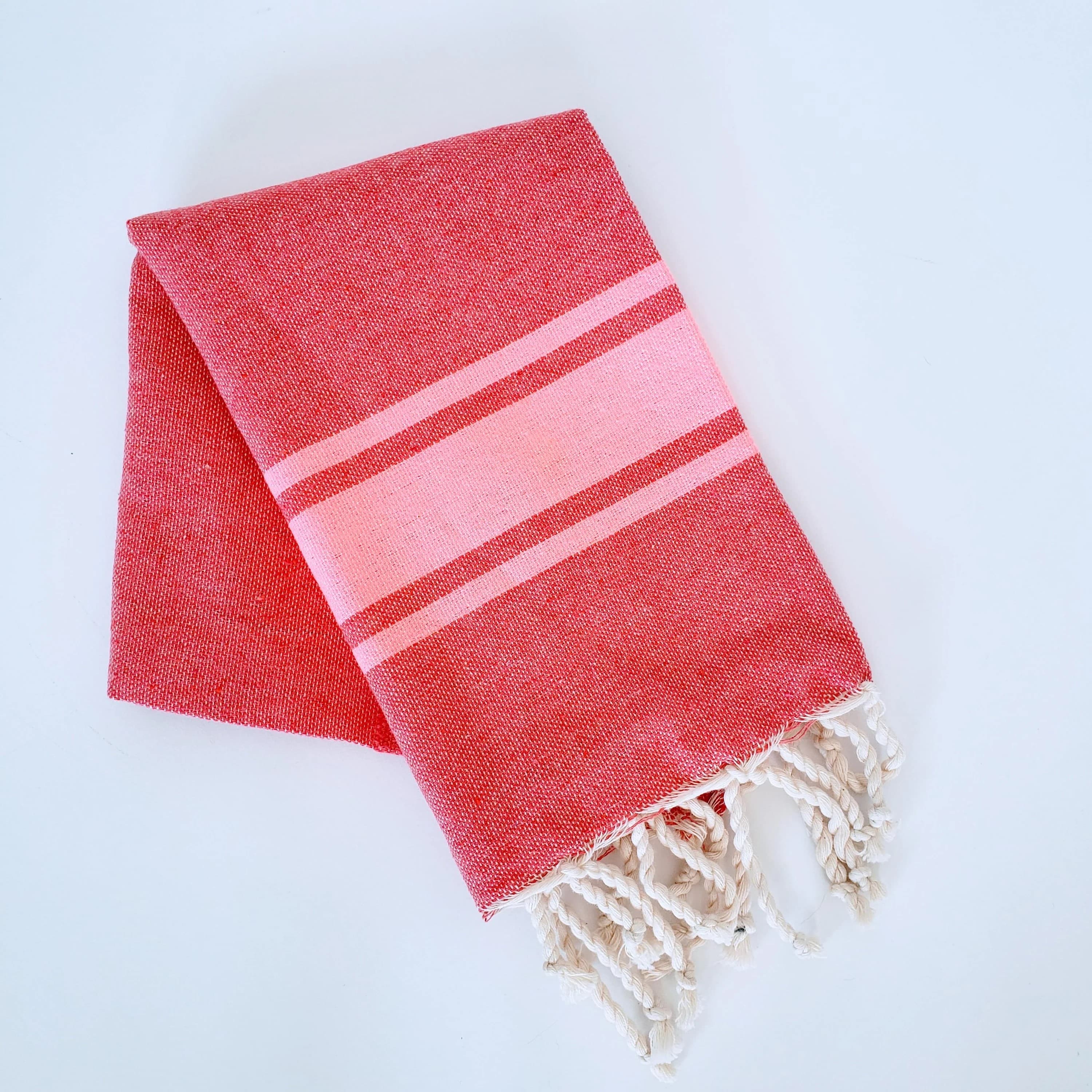 ISHA SALMON STRIPES TURKISH TEA AND BATH TOWELS SET OF 5