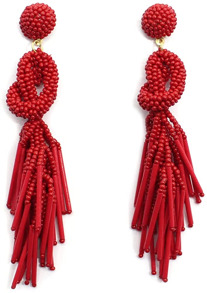 SEED BEAD KNOT LONG EARRING
