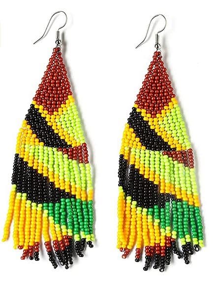 PLAID DESIGN SEED BEAD DANGLE EARRING