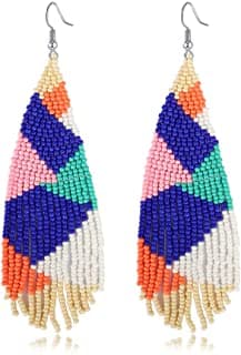 PLAID DESIGN SEED BEAD DANGLE EARRING