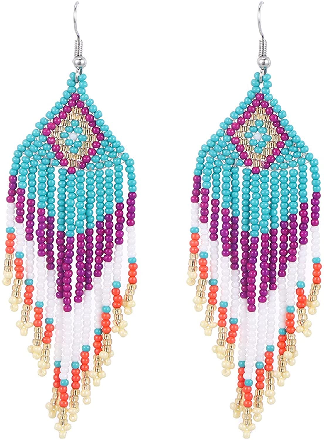 RHOMBUS SHAPE SEED BEAD DANGLE EARRING