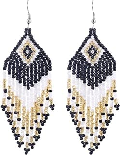 RHOMBUS SHAPE SEED BEAD DANGLE EARRING