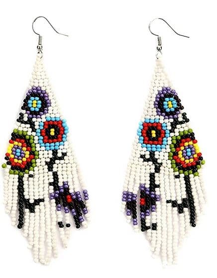 FLOWER STEM DESIGN SEED BEAD DANGLE EARRING