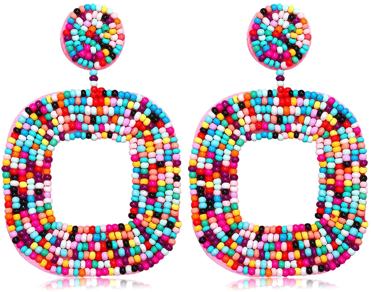 SQUARE DESIGN BEADED EARRING WITH CENTER CUT