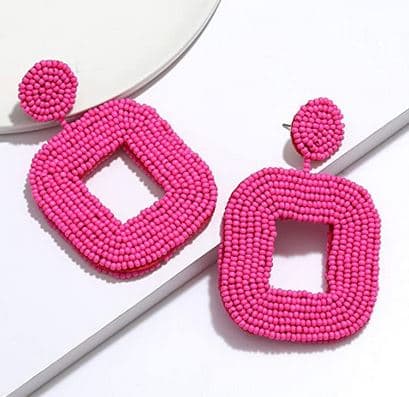 SQUARE DESIGN BEADED EARRING WITH CENTER CUT