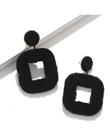 SQUARE DESIGN BEADED EARRING WITH CENTER CUT