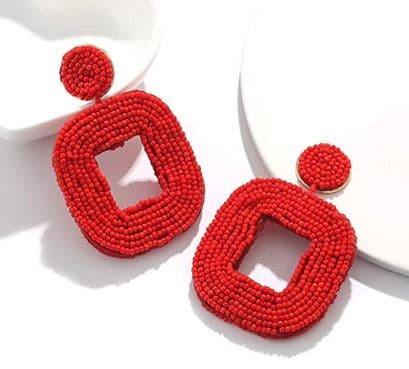 SQUARE DESIGN BEADED EARRING WITH CENTER CUT