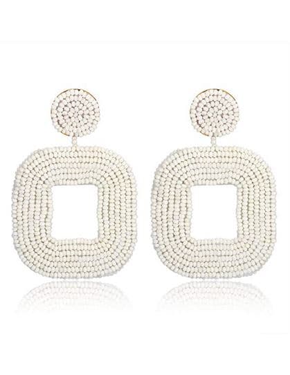 SQUARE DESIGN BEADED EARRING WITH CENTER CUT