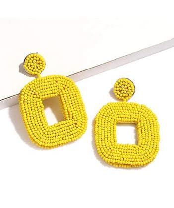 SQUARE DESIGN BEADED EARRING WITH CENTER CUT