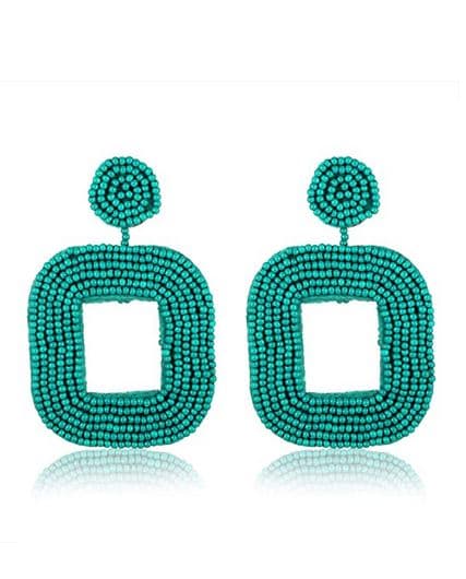 SQUARE DESIGN BEADED EARRING WITH CENTER CUT