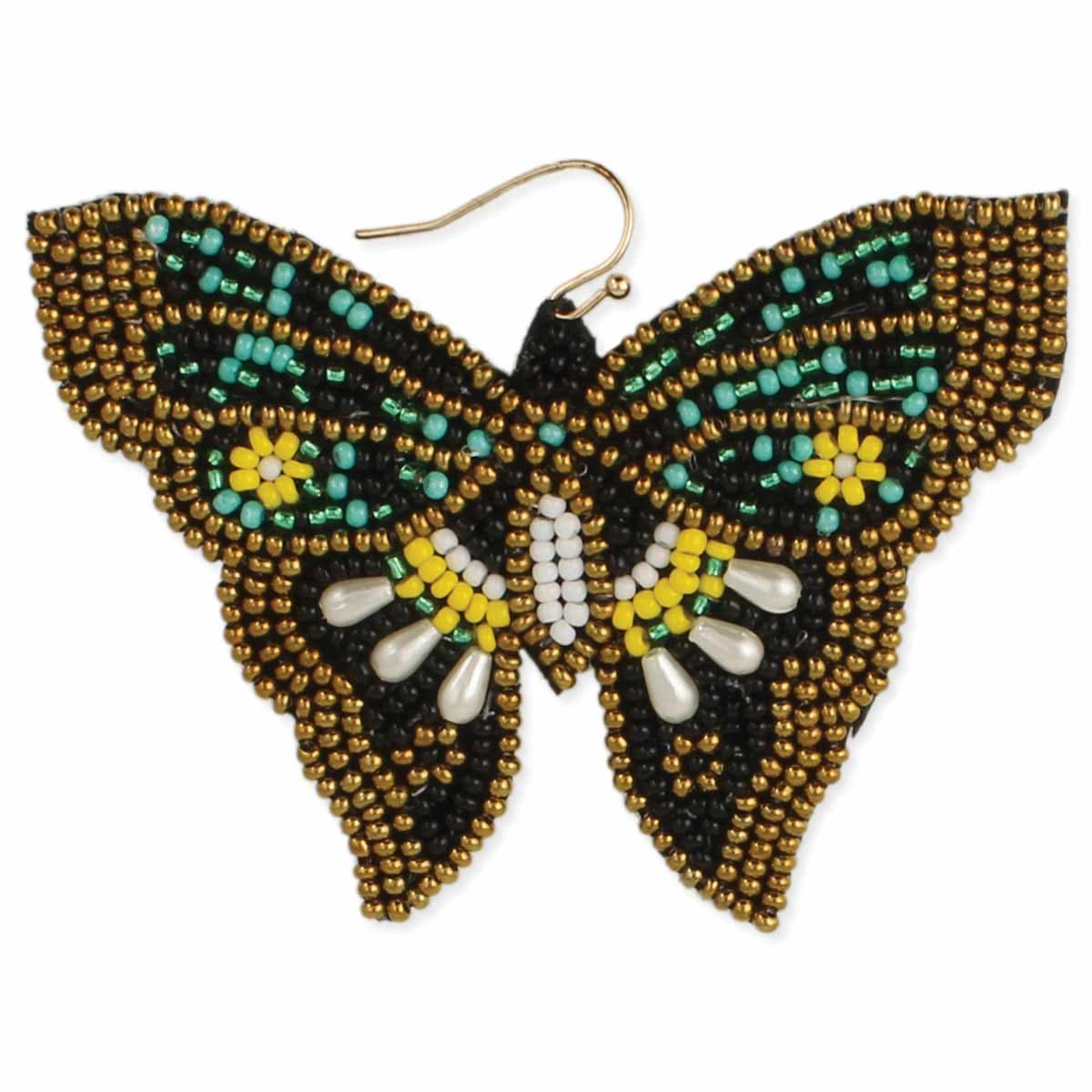 BRONZE BLACK BUTTERFLY DESIGN BEADED EARRING