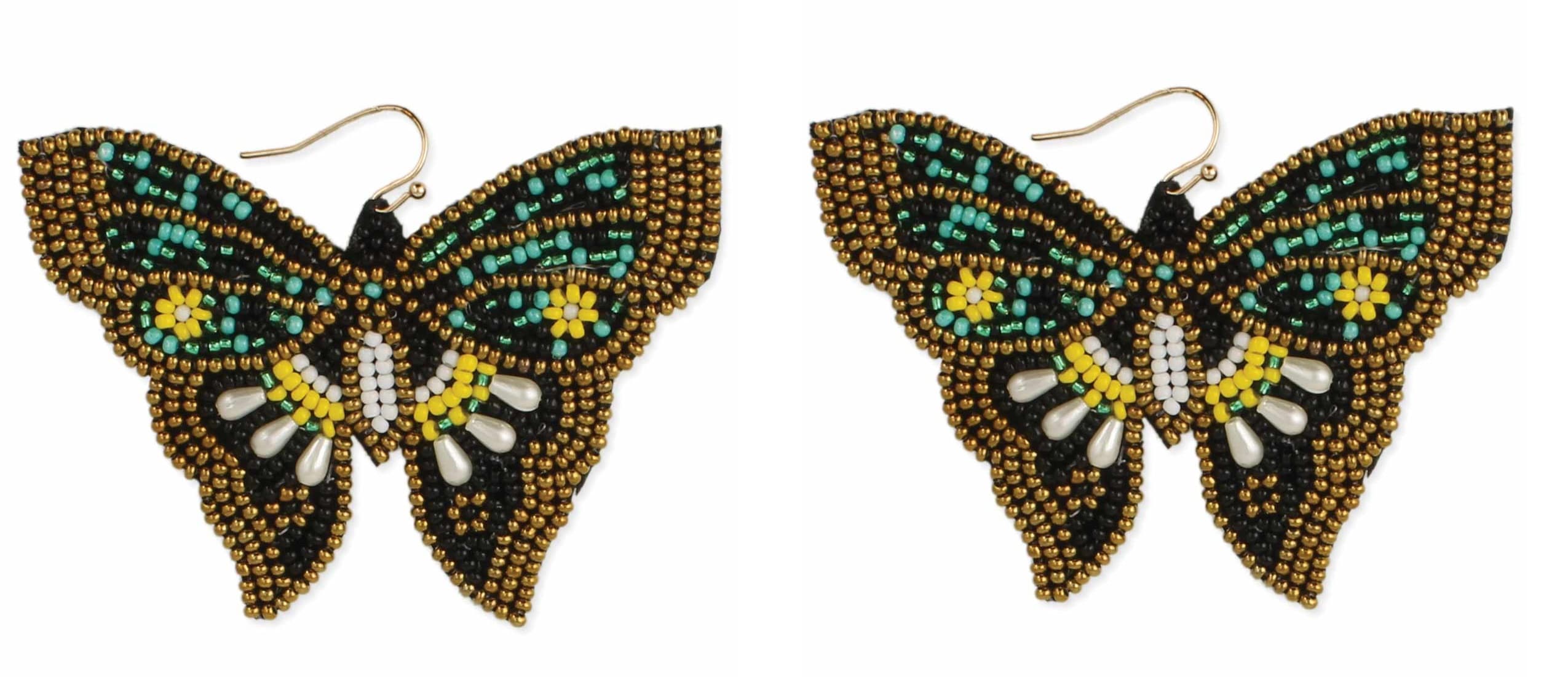 BRONZE BLACK BUTTERFLY DESIGN BEADED EARRING