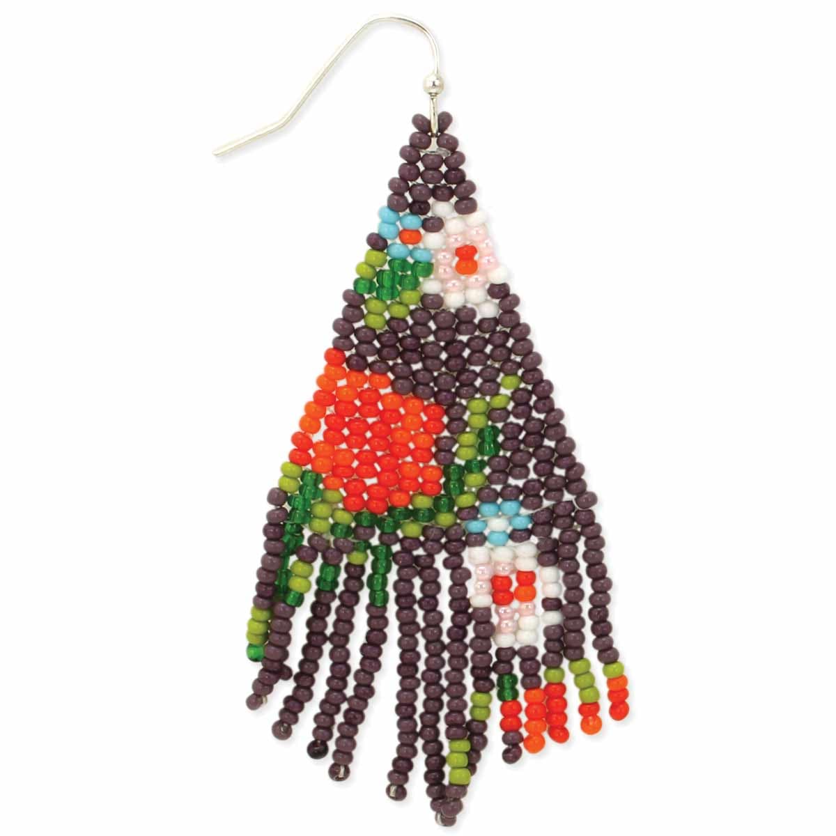BLACK FLORAL DESIGN BEADED DANGLEING EARRING