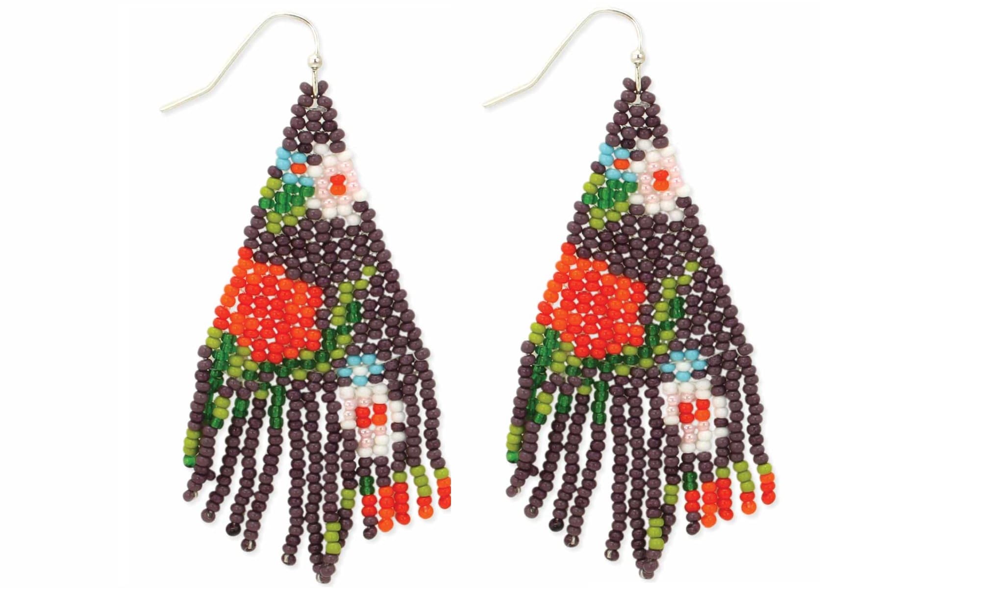 BLACK FLORAL DESIGN BEADED DANGLEING EARRING
