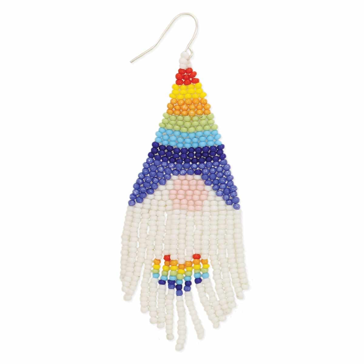 RAINBOW STRIPES DESIGN WITH WHITE FRINGE EARRING