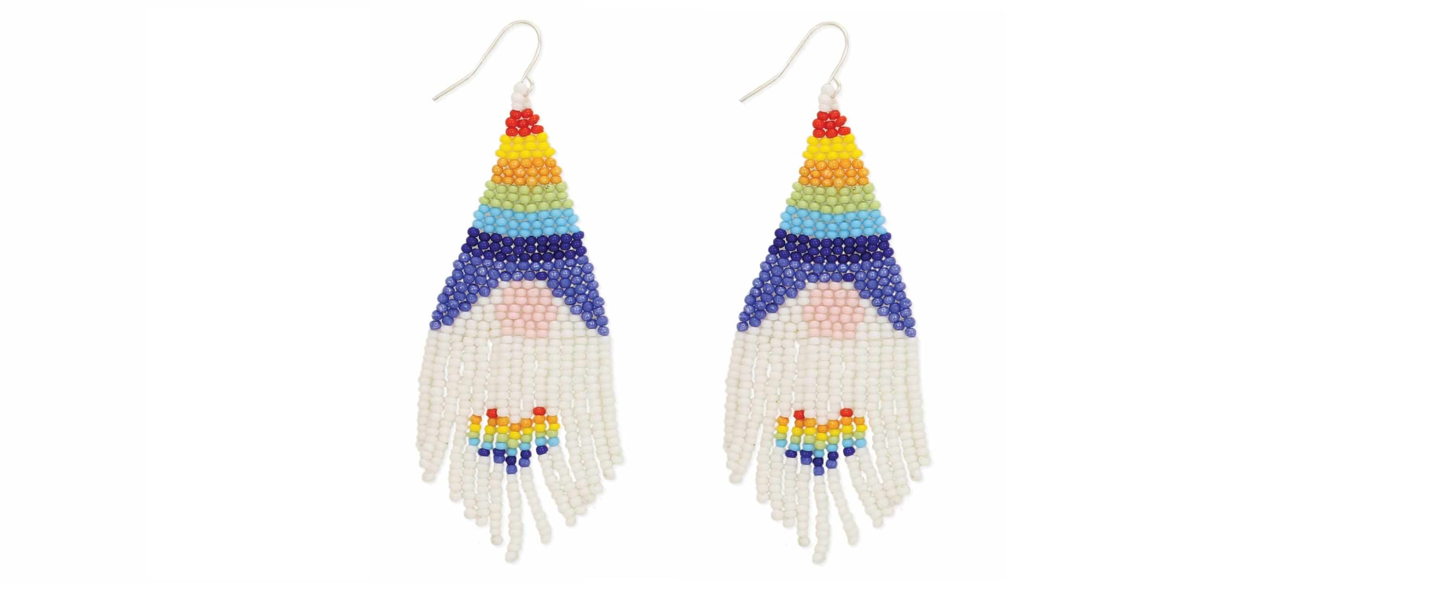 RAINBOW STRIPES DESIGN WITH WHITE FRINGE EARRING