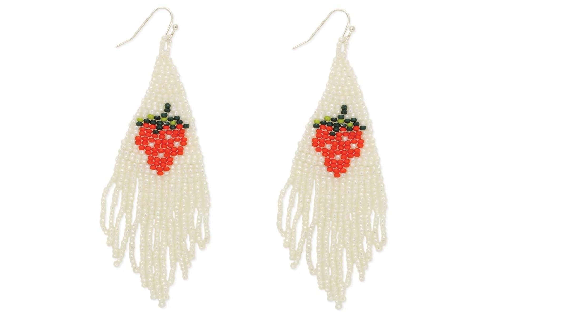 STRAWBERRY DESIGN WHITE FRINGE EARRING