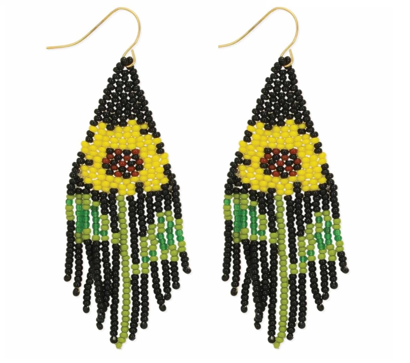 SUNFLOWER DESIGN SEED BEAD FRINGE EARRING