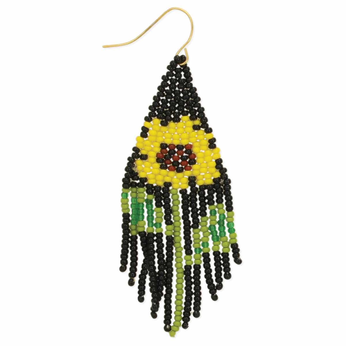 SUNFLOWER DESIGN SEED BEAD FRINGE EARRING