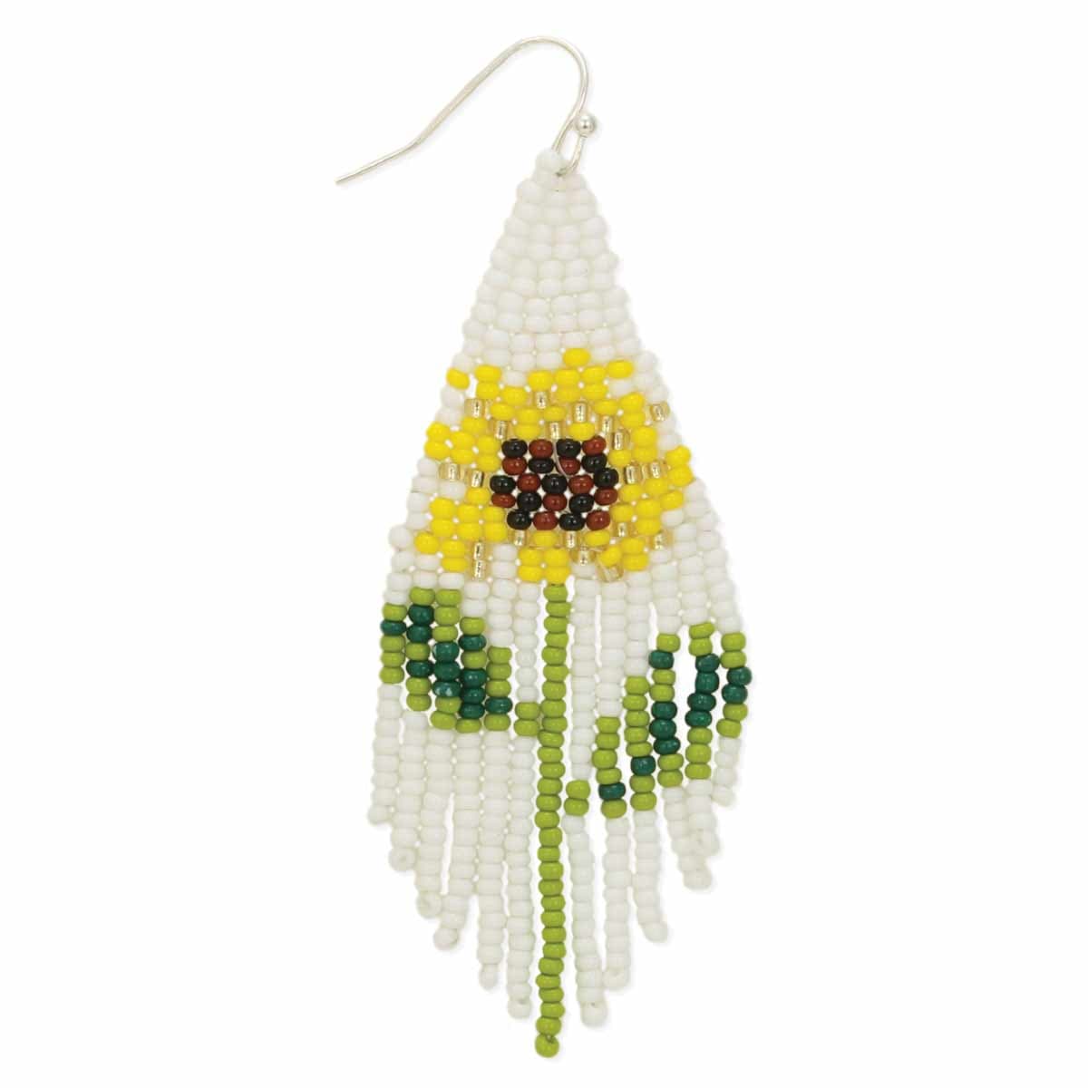 SUNFLOWER DESIGN SEED BEAD FRINGE EARRING