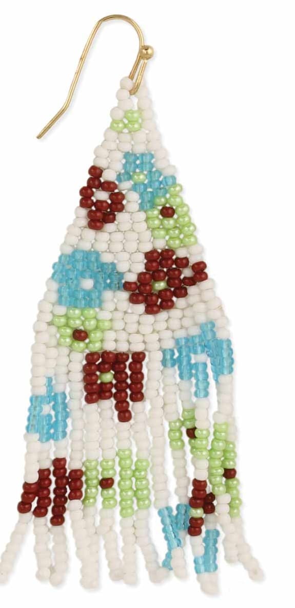 ABSTRACT FLOWER DESIGN SEED BEAD FRINGE EARRING