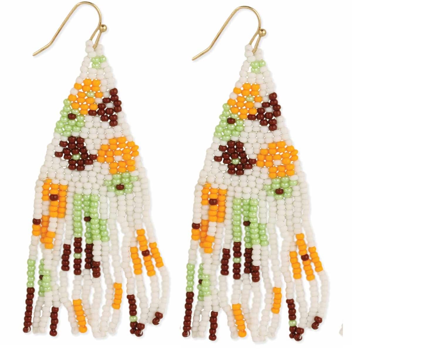 ABSTRACT FLOWER DESIGN SEED BEAD FRINGE EARRING