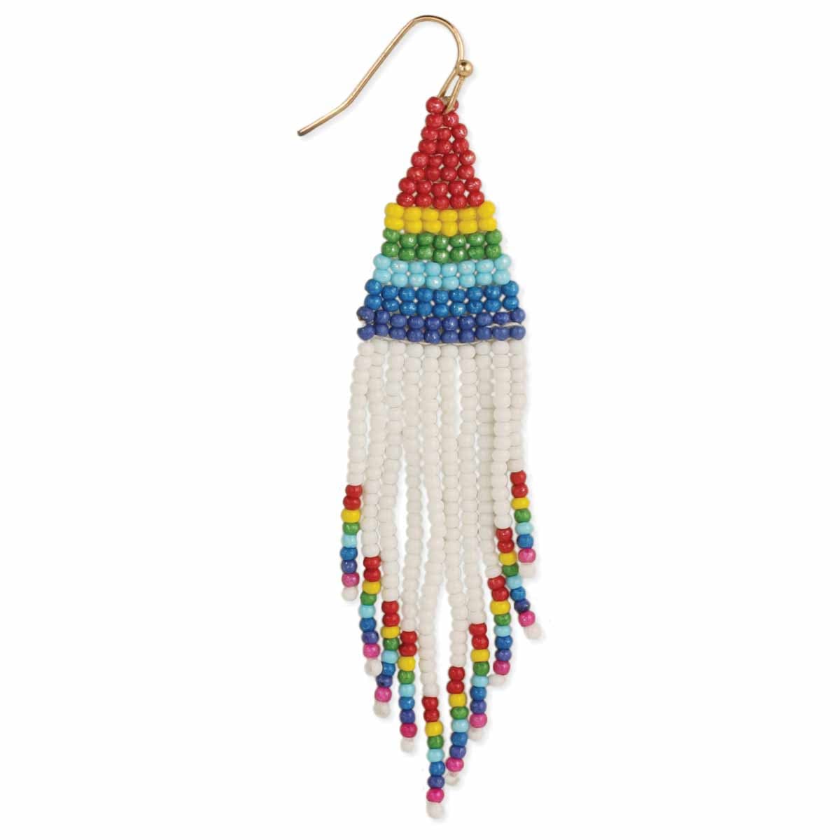 RAINBOW SEED BEAD WORK FRINGE EARRING