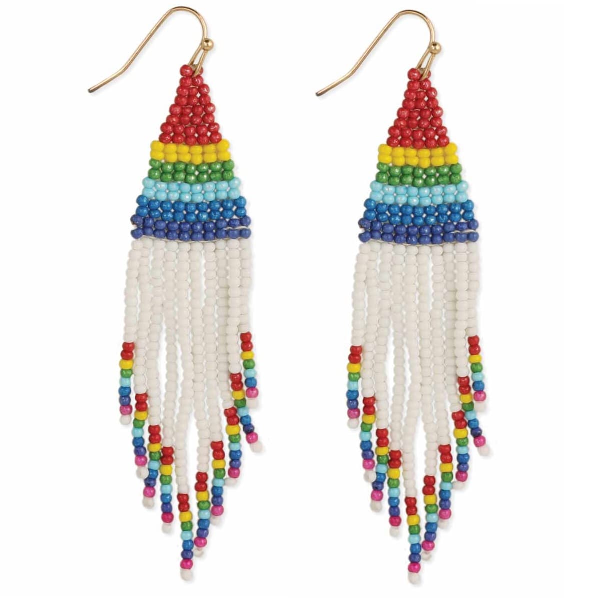 RAINBOW SEED BEAD WORK FRINGE EARRING