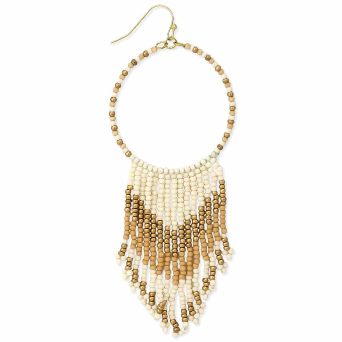 IVORY MULTI ROUND SEED BEAD FRINGE EARRING