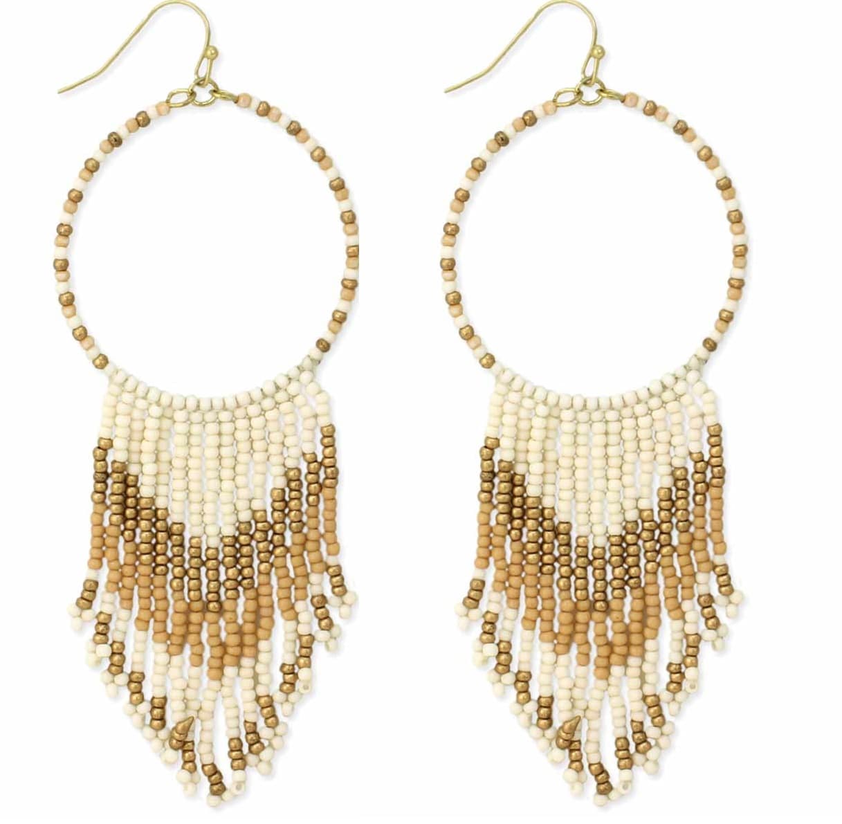 IVORY MULTI ROUND SEED BEAD FRINGE EARRING