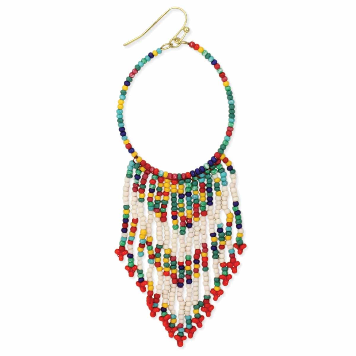 MULTI ROUND SEED BEAD FRINGE EARRING