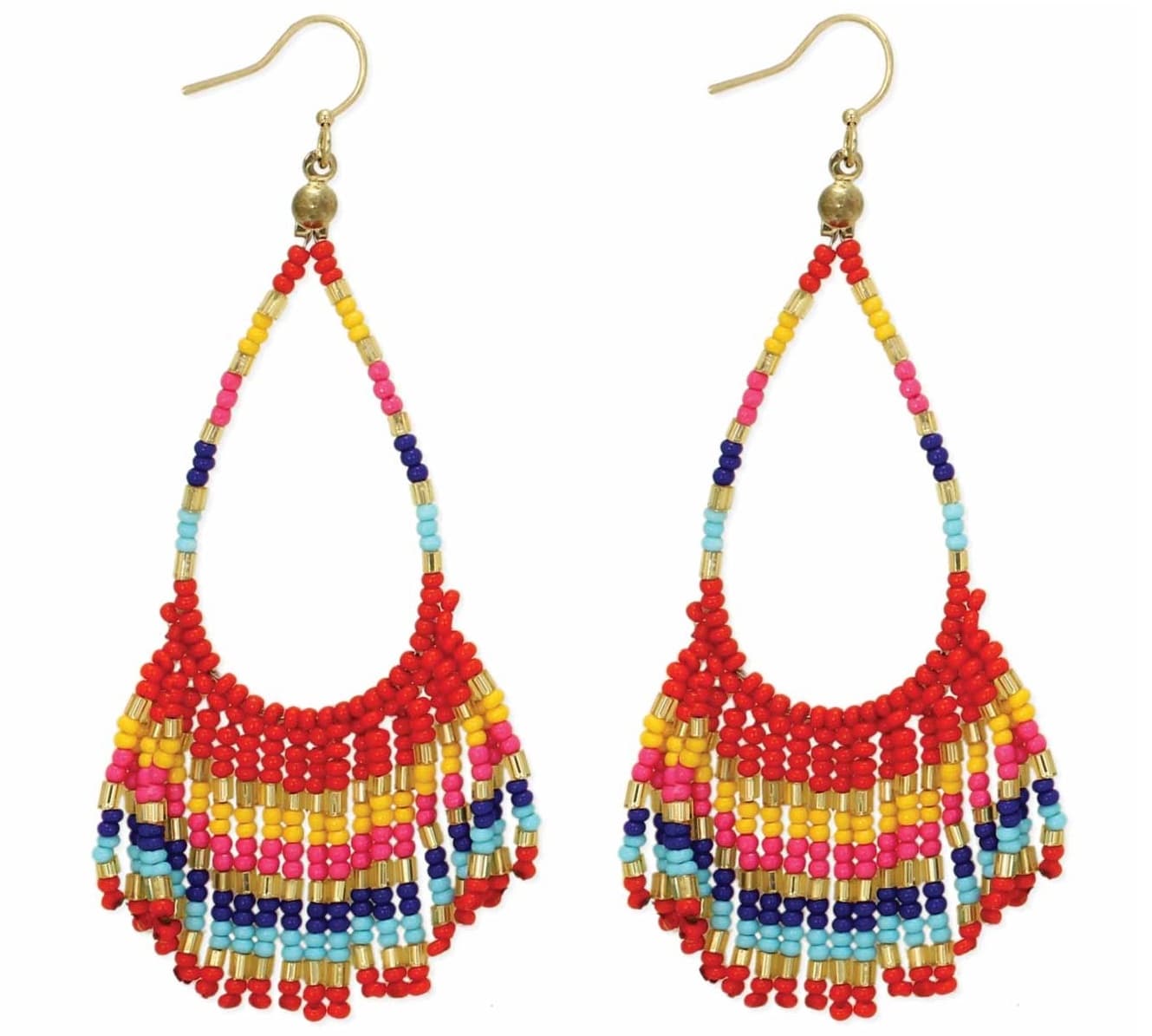 MULTI TEARDROP SEED BEAD FRINGE EARRING
