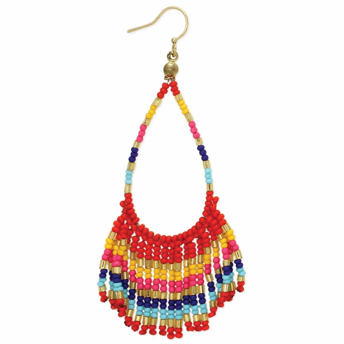 MULTI TEARDROP SEED BEAD FRINGE EARRING