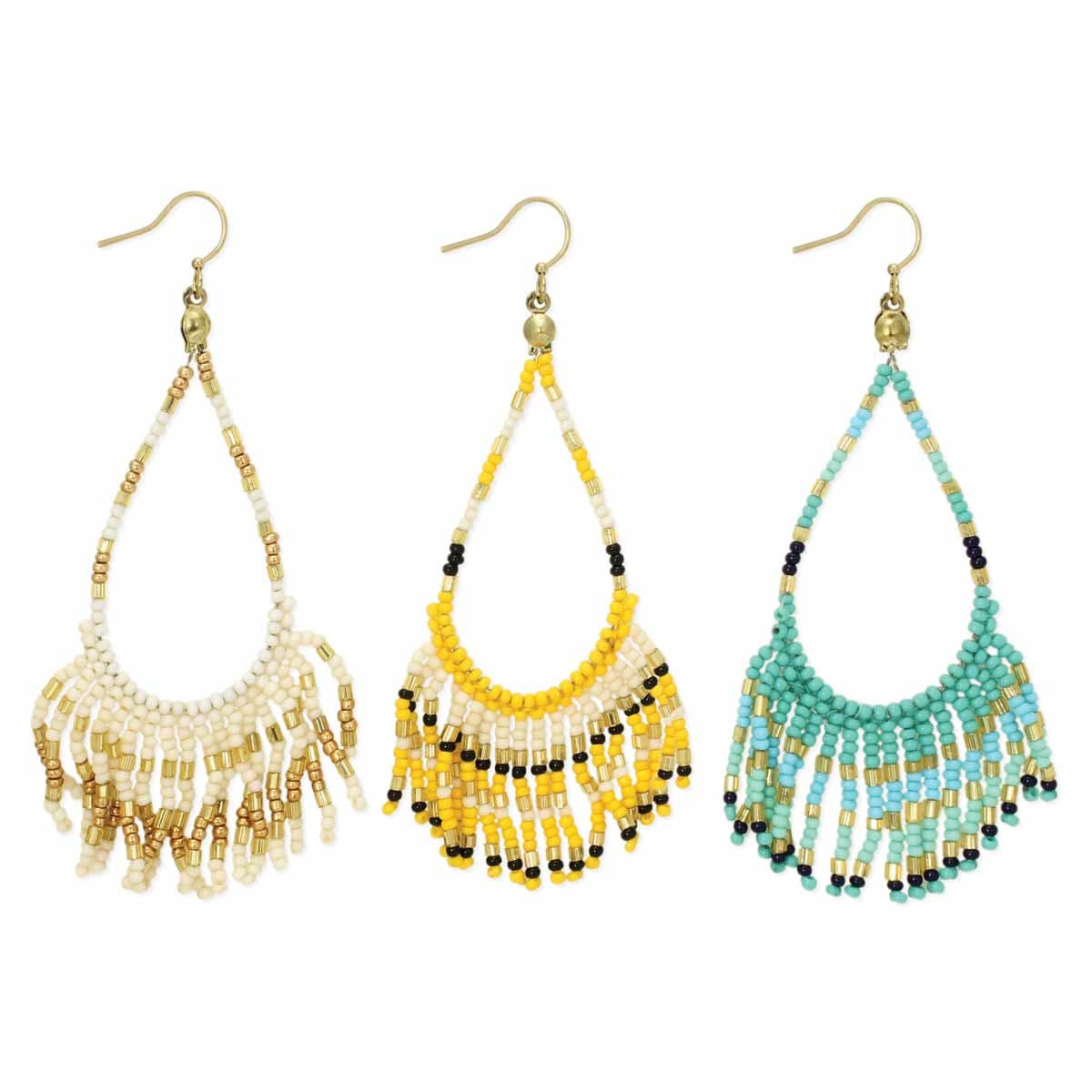 TEARDROP SHAPE WITH FRINGE SEED BEAD EARRING