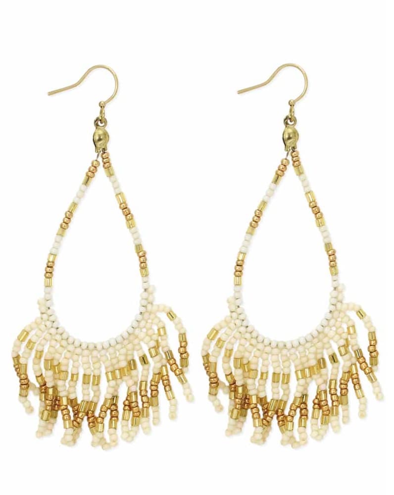 TEARDROP SHAPE WITH FRINGE SEED BEAD EARRING