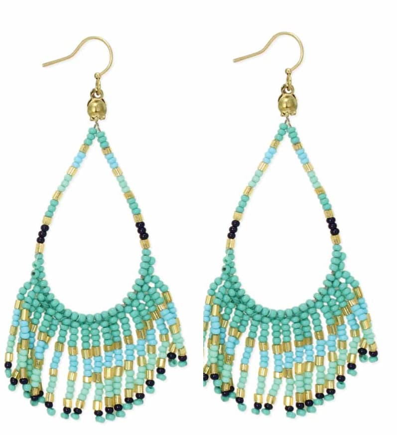 TEARDROP SHAPE WITH FRINGE SEED BEAD EARRING