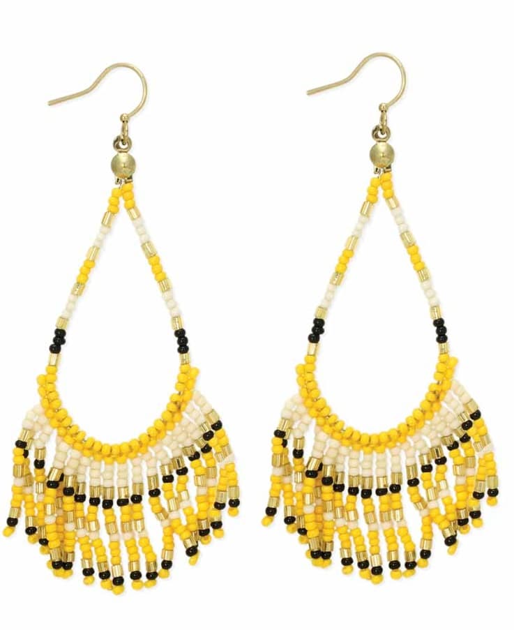 TEARDROP SHAPE WITH FRINGE SEED BEAD EARRING
