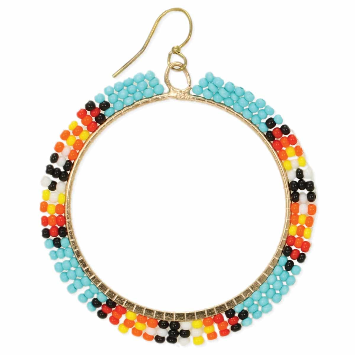 TURQ MULTI ROUND SHAPE SEED BEAD WOVEN EARRING
