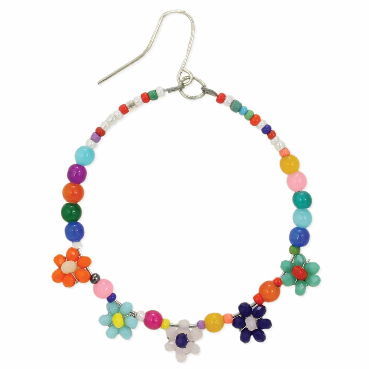 MULTI ROUND SHAPE EARRING WITH BEADED FLOWER