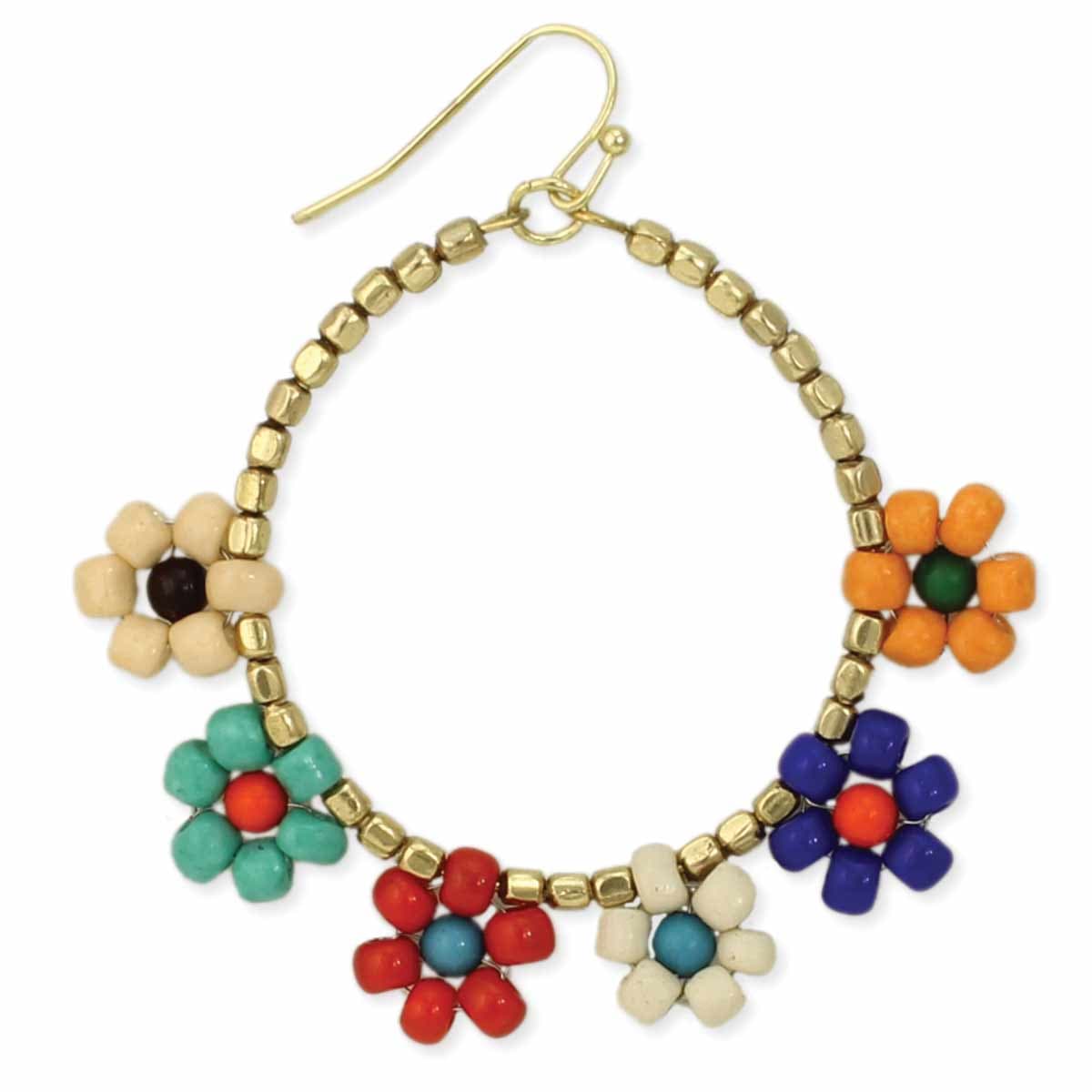 GOLD ROUND SHAPE EARRING WITH MULTI BEADED FLOWER
