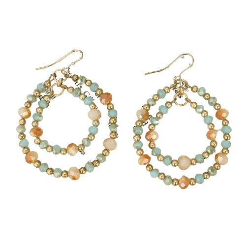 PEACH BLUE CIRCLE SHAPE BEAD EARRING