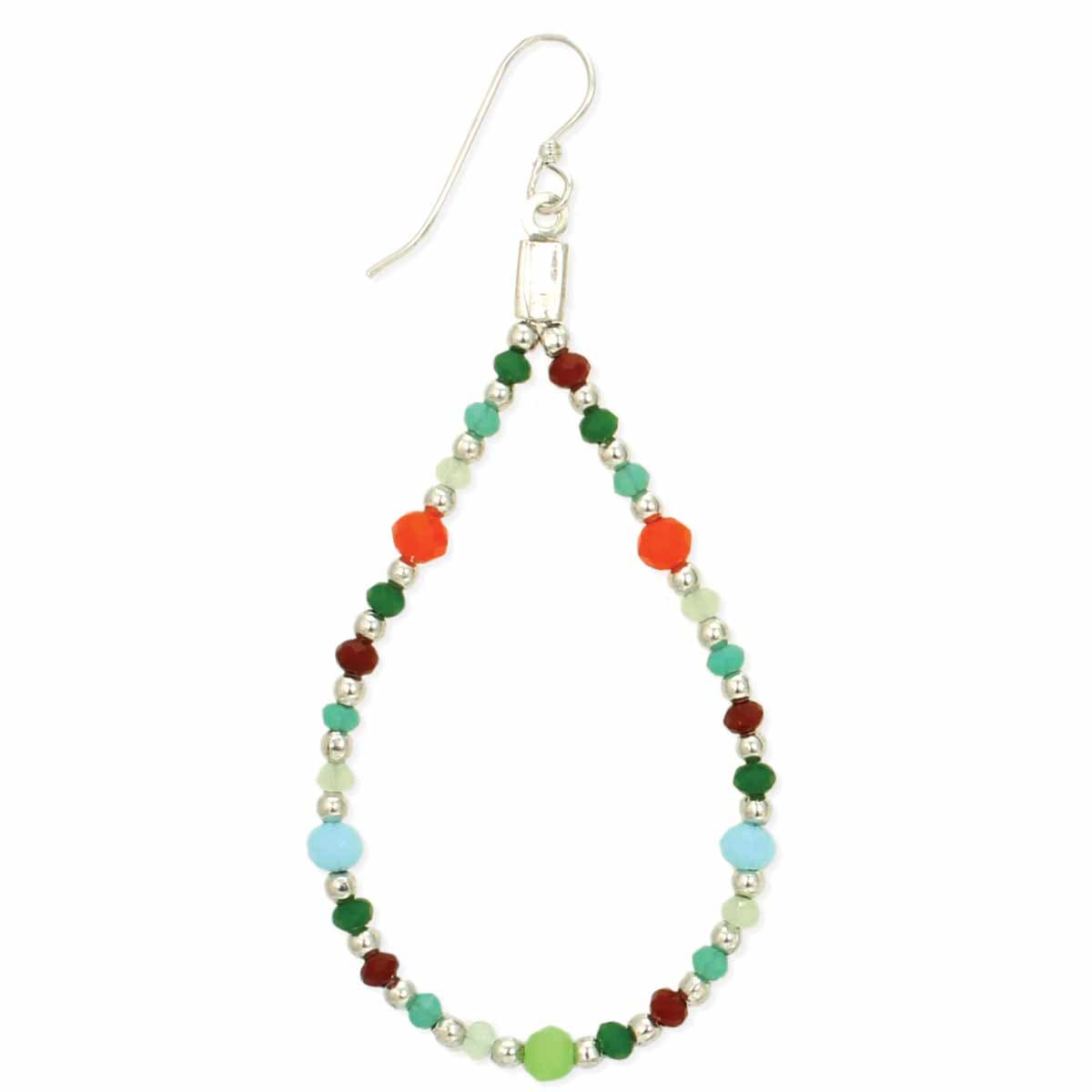 SILVER AND MULTI TEARDROP SHAPE BEADED EARRING