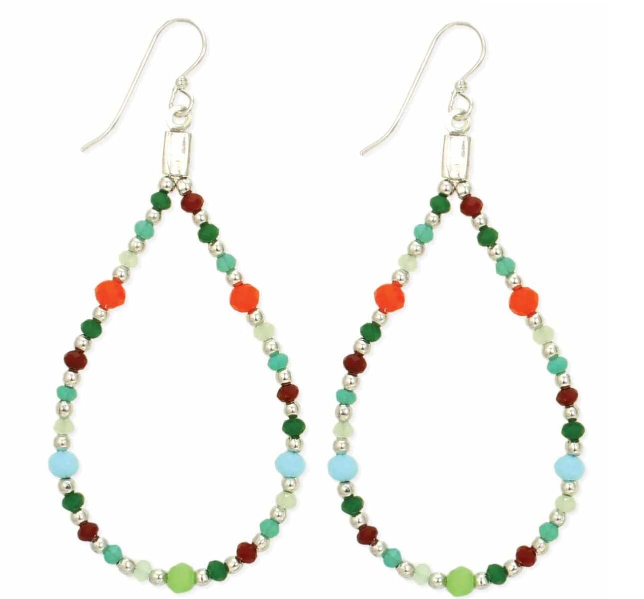 SILVER AND MULTI TEARDROP SHAPE BEADED EARRING