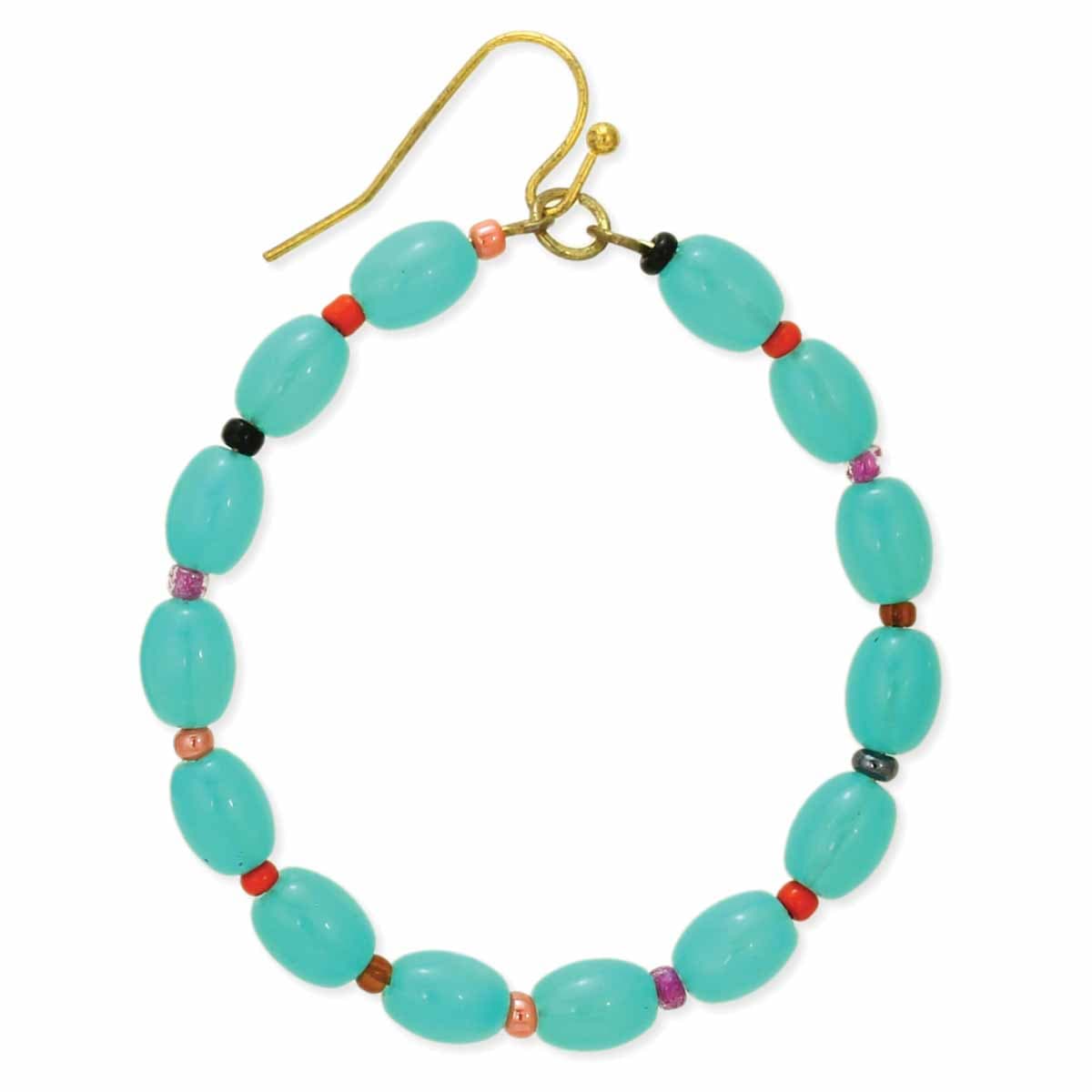 TURQUOISE OCEAN GLASS BEADED ROUND EARRING