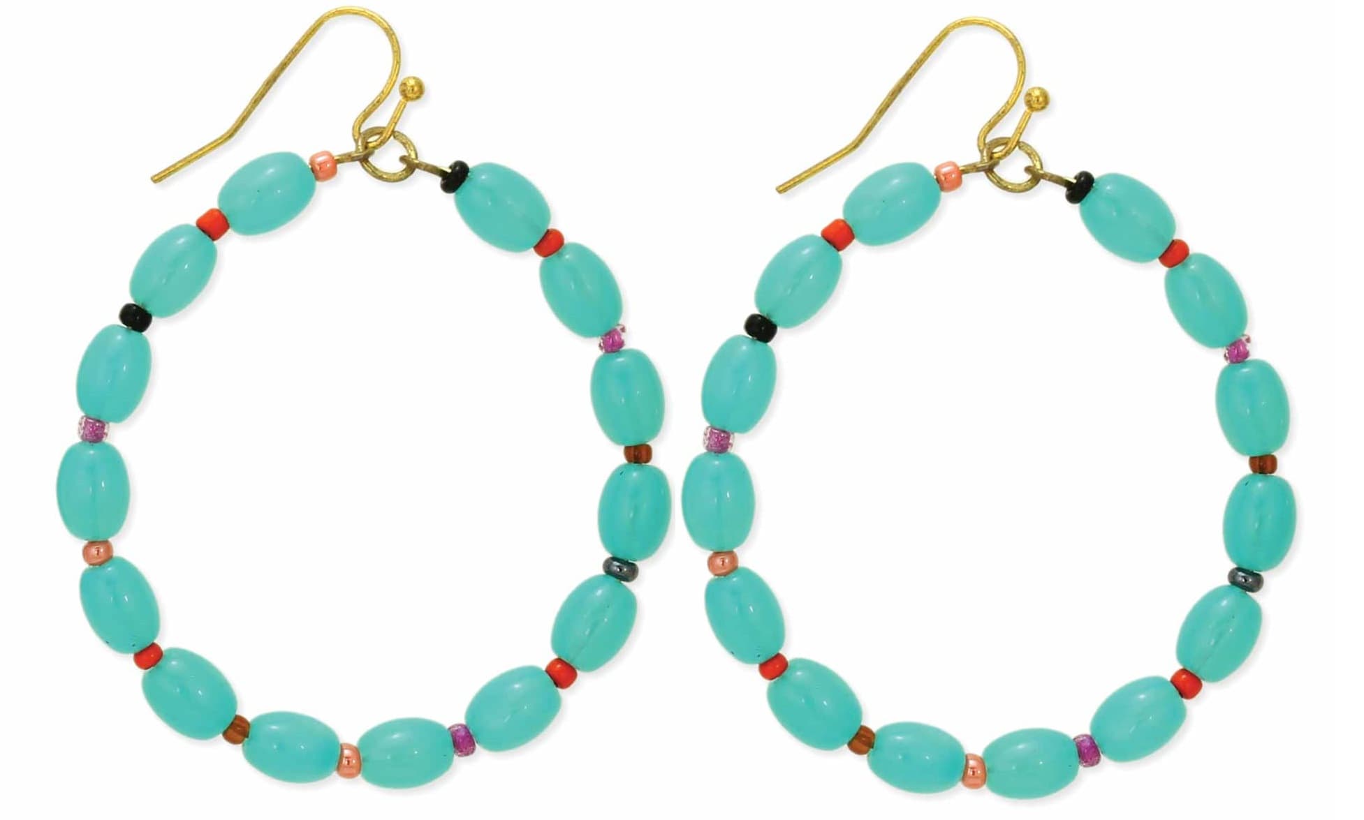TURQUOISE OCEAN GLASS BEADED ROUND EARRING